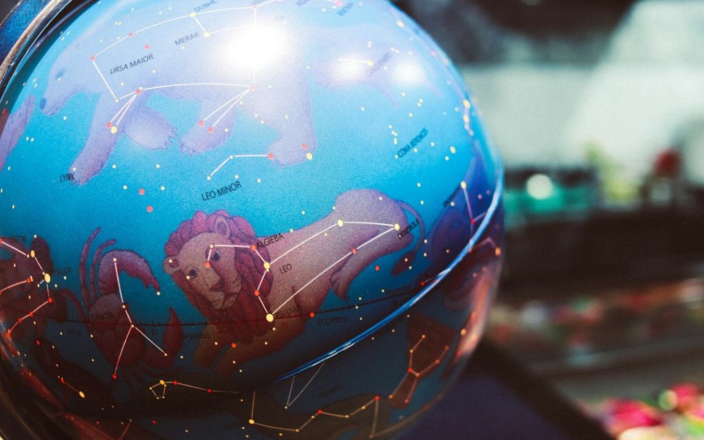 Astrology globe representing a birth chart and zodiac symbolism